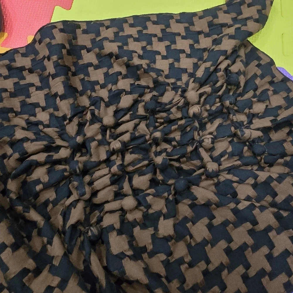 Vintage Brown & Black Houndstooth Scarf with Ruched Bubble Texture‎ & Fabric...